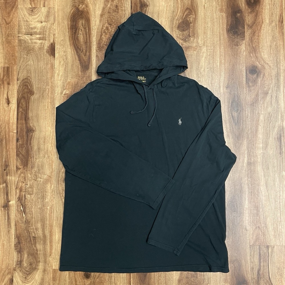 Polo Ralph Lauren Mens L Black Long Sleeve Hooded T-Shirt Hoodie Pony Logo